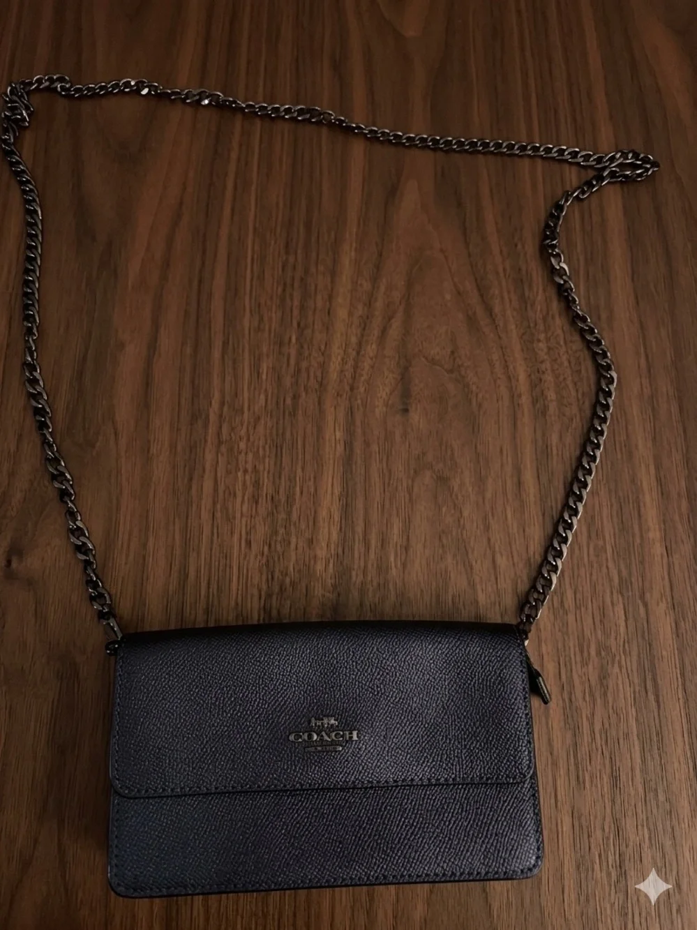Coach navy blue metallic Pebbled Leather Crossbody with Gunmetal Chain